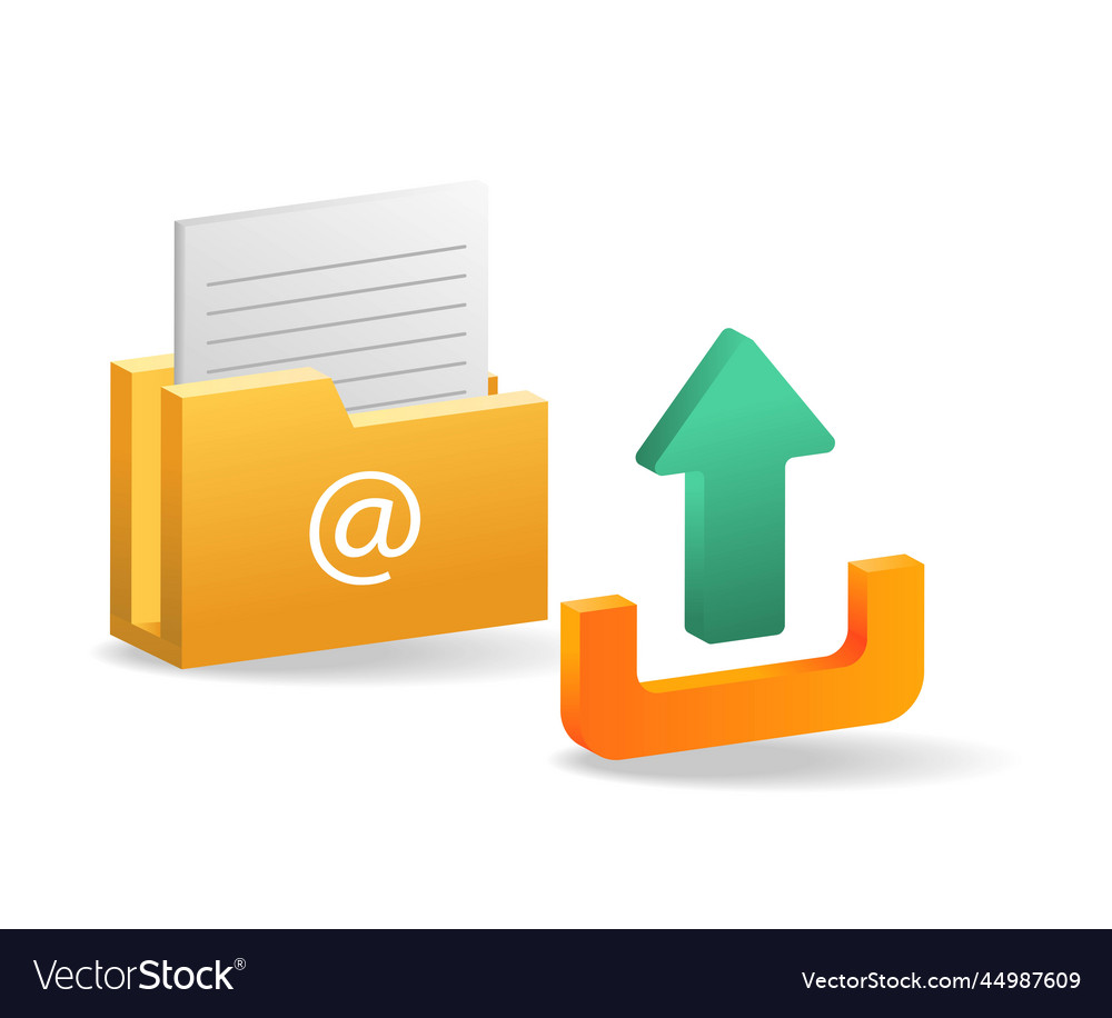 Isometric flat 3d concept of upload data folder vector image Isometric flat 3d concept of upload data folder