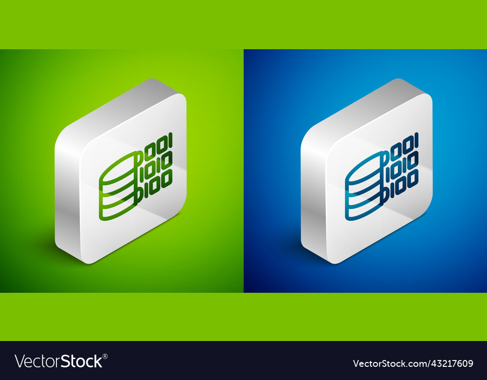 Isometric line binary code icon isolated on green vector image Isometric line binary code icon isolated on green