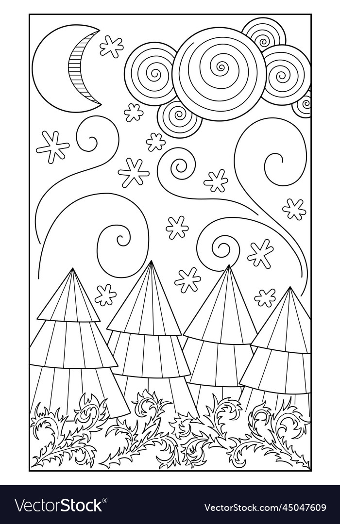 Outline black and white of a frosty winter night Vector Image