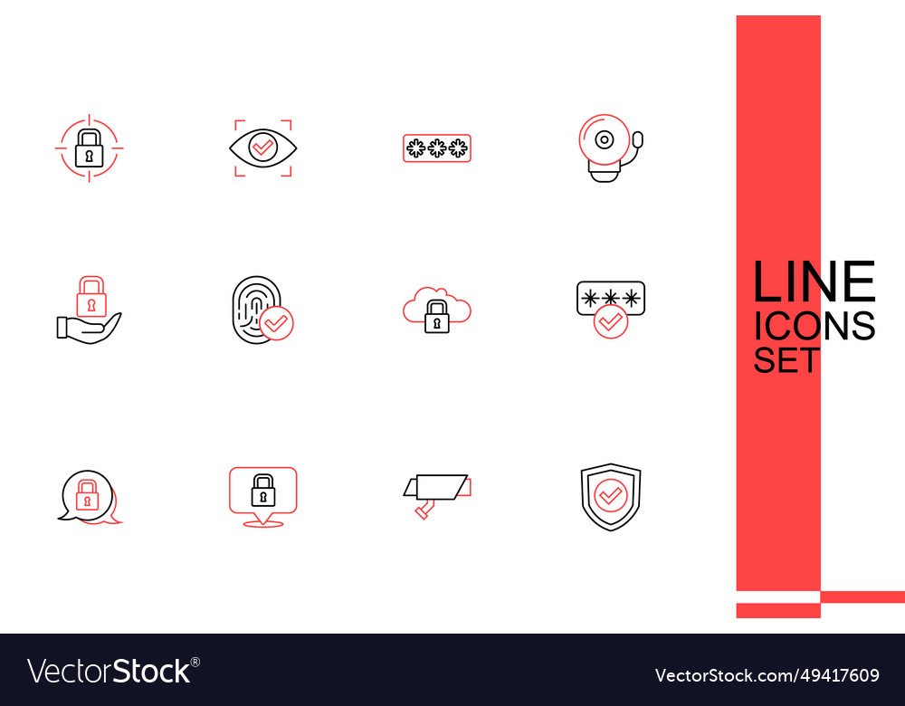 Set line shield with check mark security camera vector image Set line shield with check mark security camera