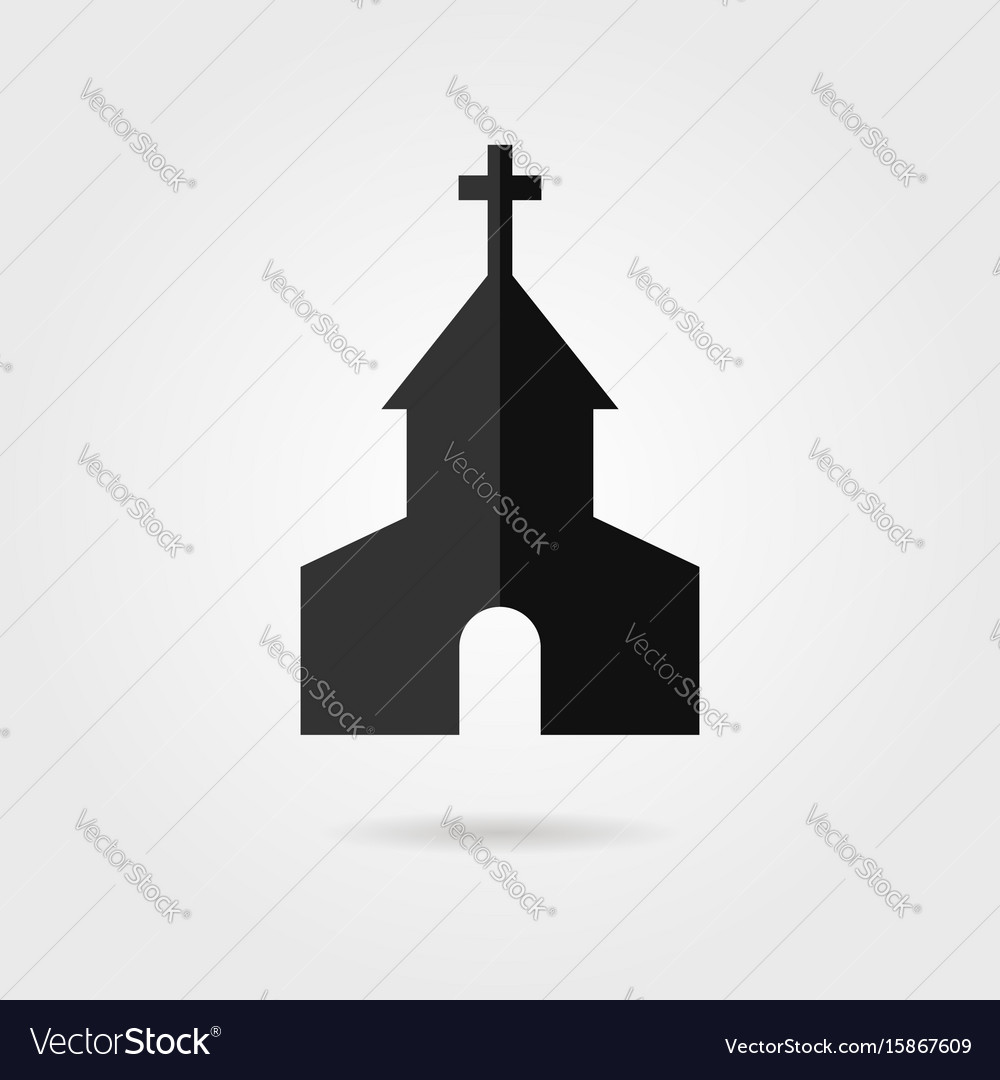 Simple black church icon with shadow