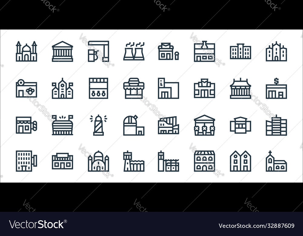Urban building line icons linear set quality vector image Urban building line icons linear set quality