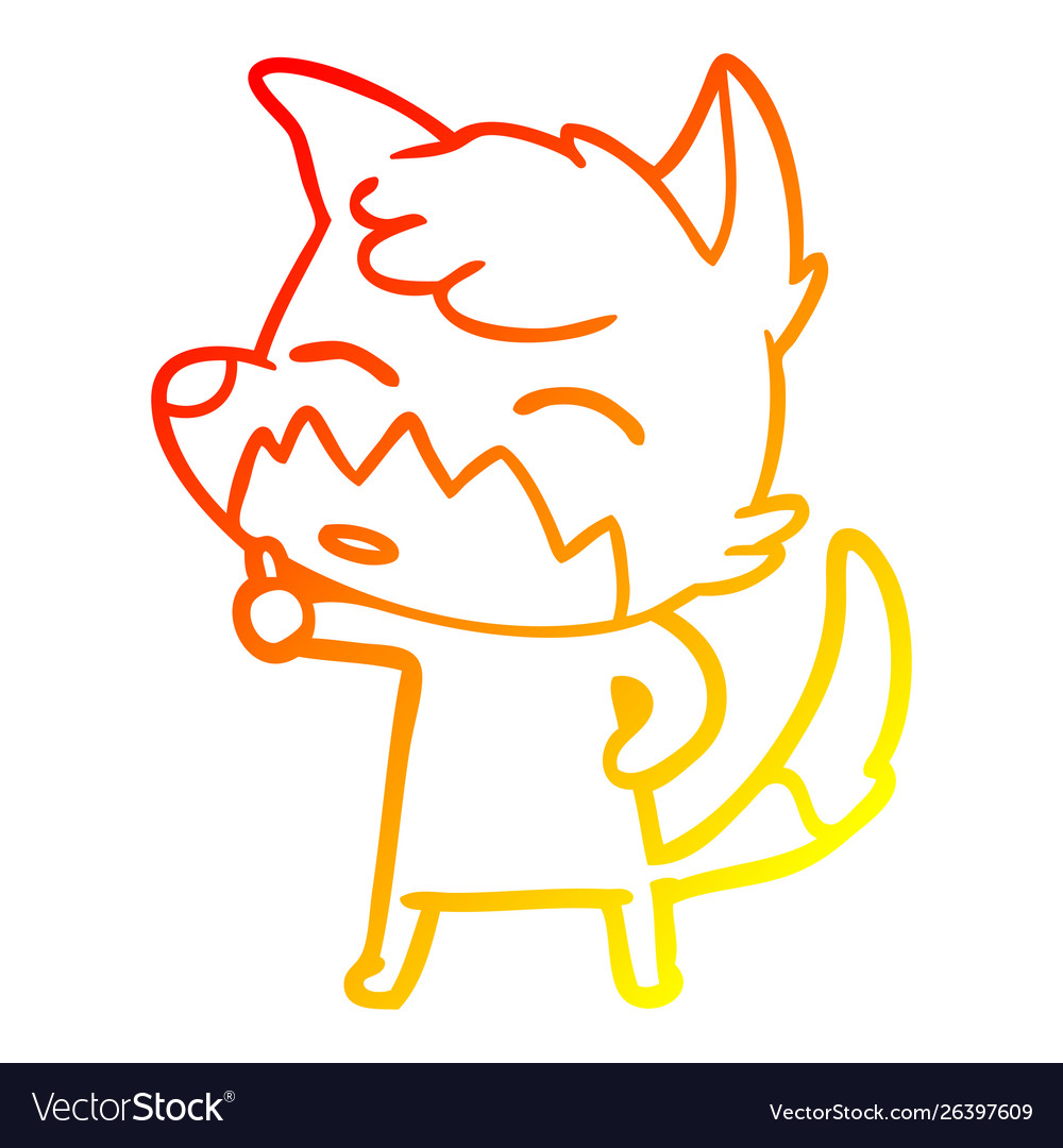 Warm gradient line drawing cartoon fox Royalty Free Vector