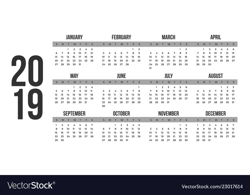 2019 new year calendar in clean minimal table a year calender
