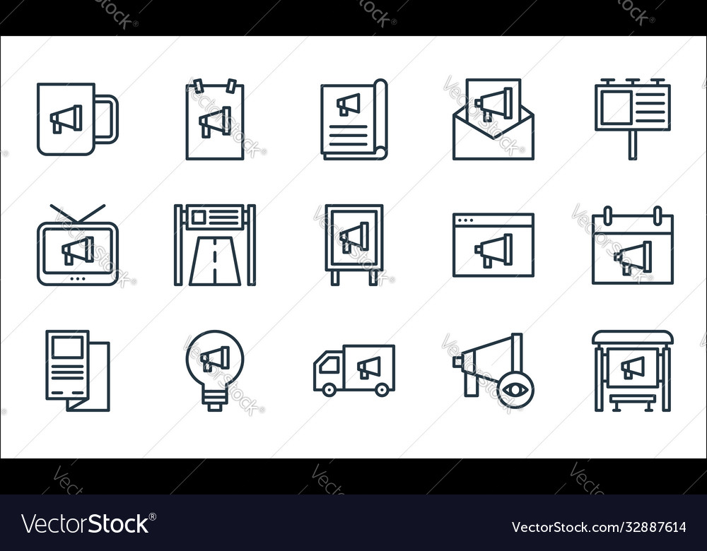 Advertisement line icons linear set quality