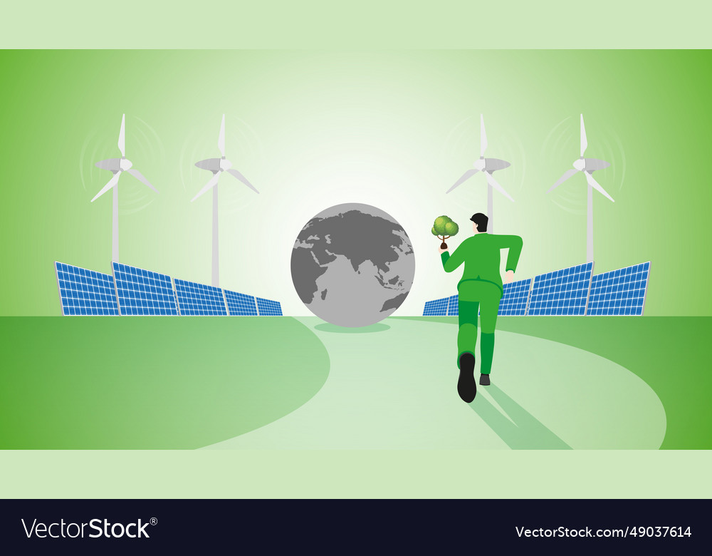 Back view of a businessman runs with tree vector image Back view of a businessman runs with tree