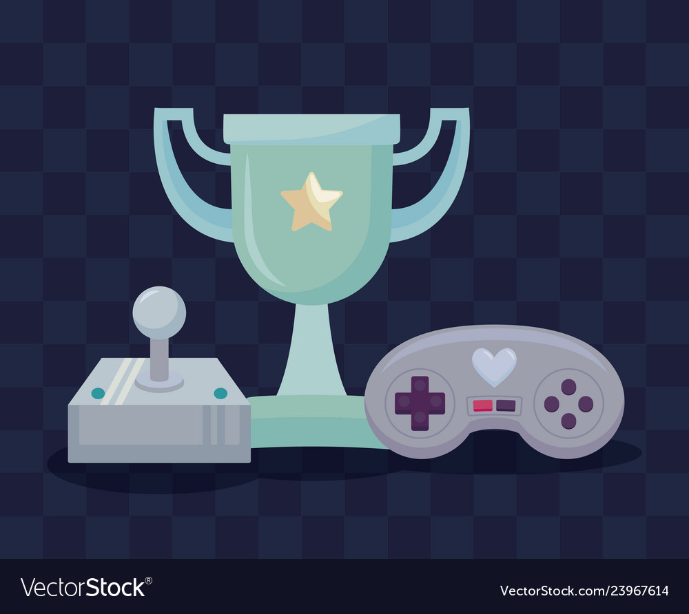 Classic video game controls and trophy