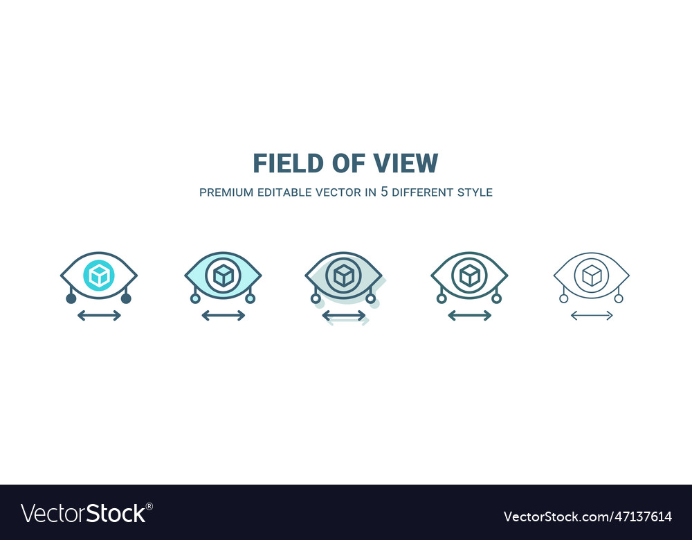 Field of view icon in 5 different style outline vector image Field of view icon in 5 different style outline