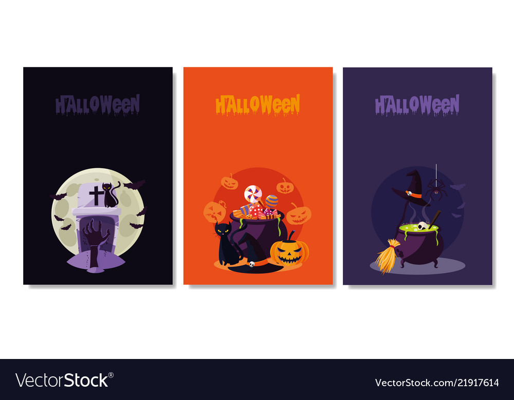 Halloween card with set characters Royalty Free Vector Image