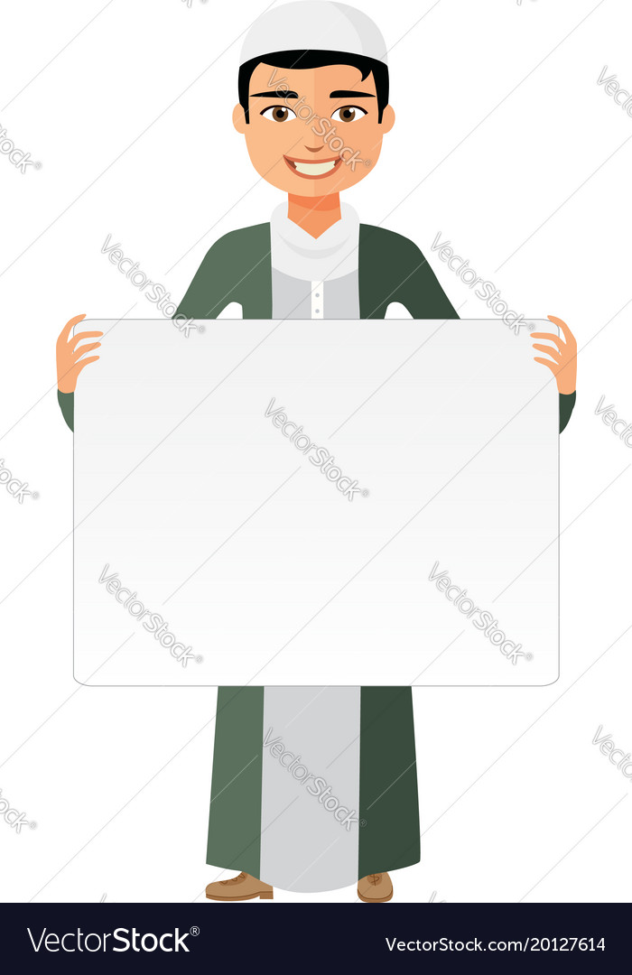 Oman arab businessman holding white blank