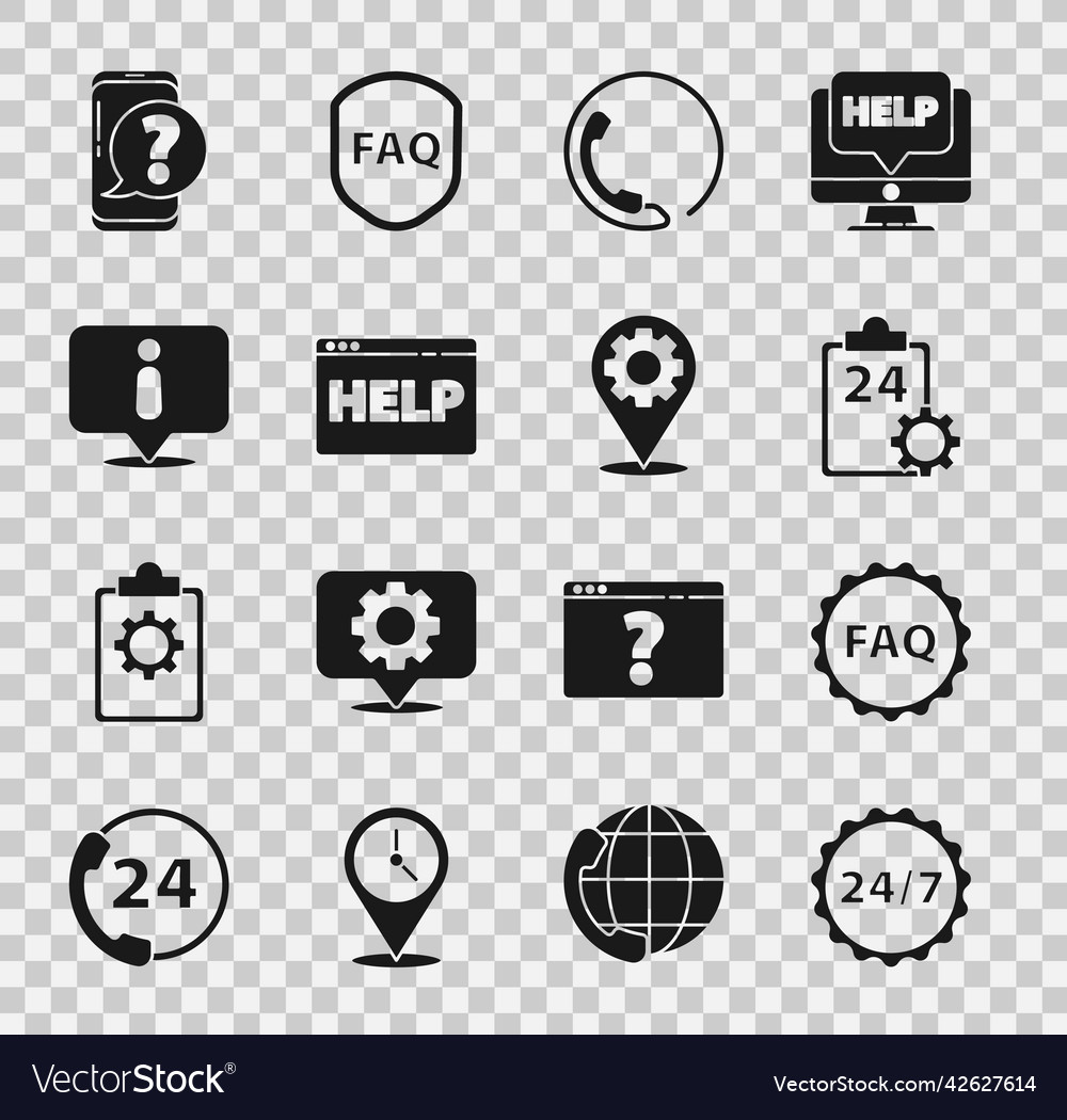 Set clock 24 hours label with text faq checklist vector image Set clock 24 hours label with text faq checklist
