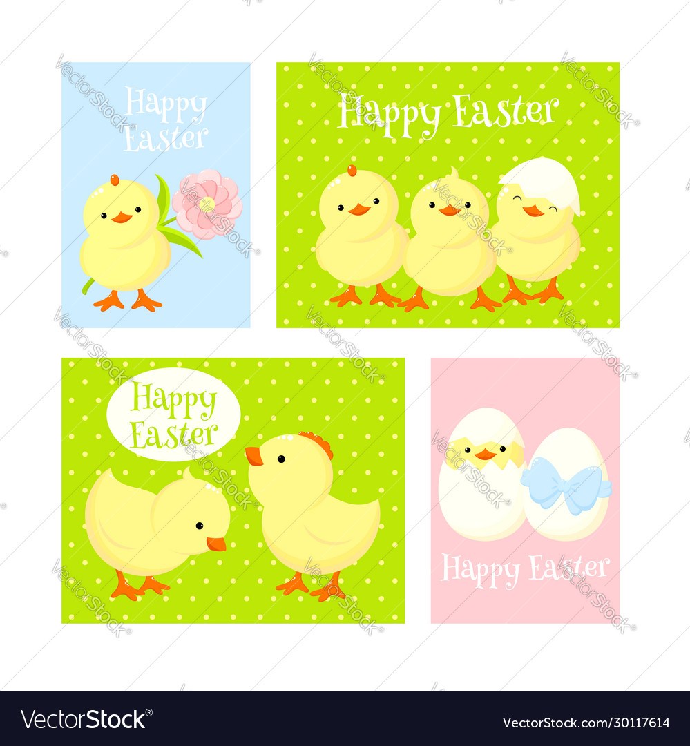 Set easter cards with cute chicken