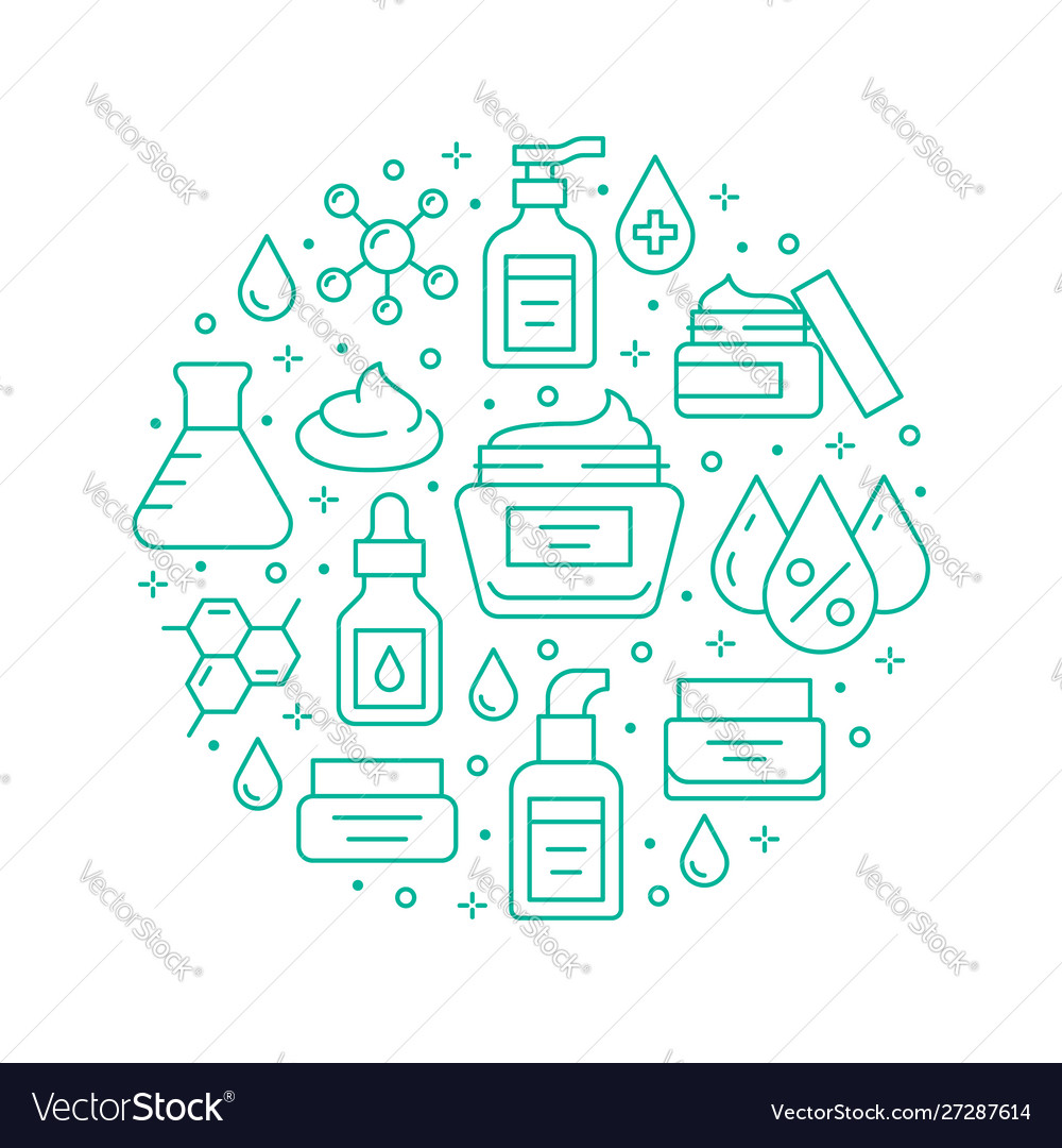 Skin care circle poster with flat line icons