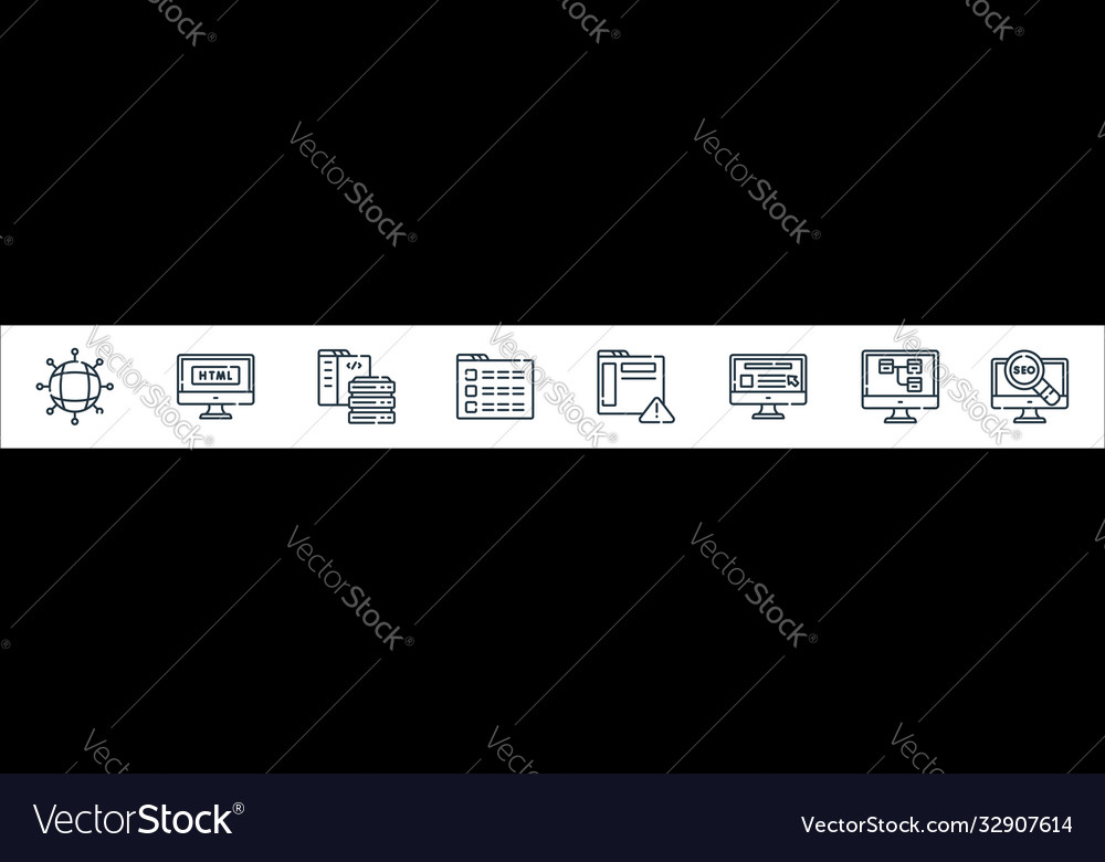 Web development line icons linear set quality vector image Web development line icons linear set quality