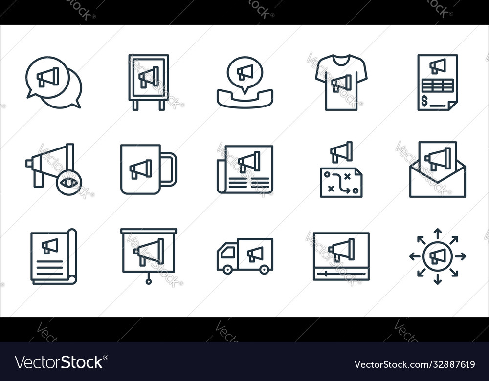 Advertisement line icons linear set quality vector image Advertisement line icons linear set quality