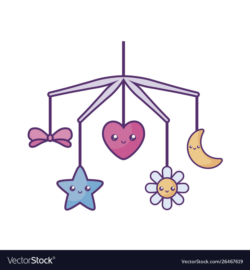 Cradle mobile batoy kawaii style Royalty Free Vector Image