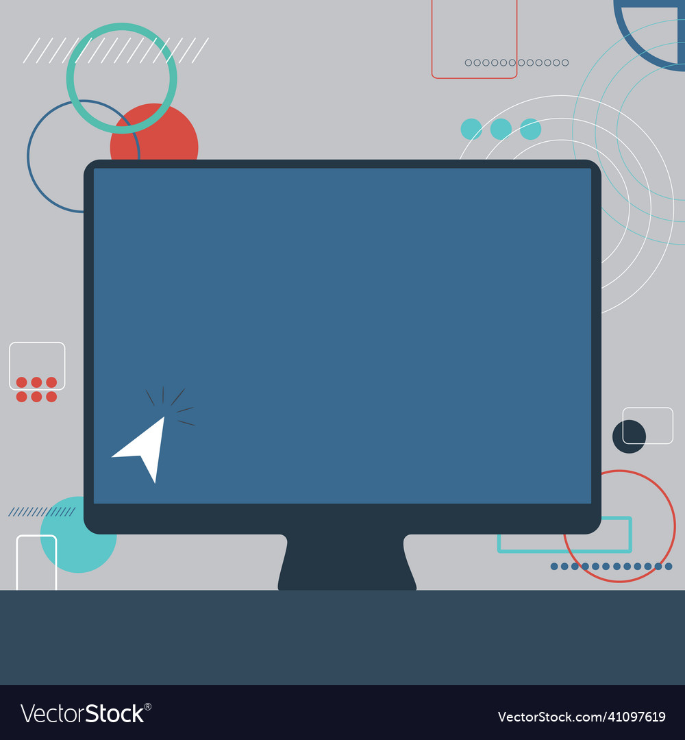 Cursor in a big blank screen monitor searching vector image Cursor in a big blank screen monitor searching