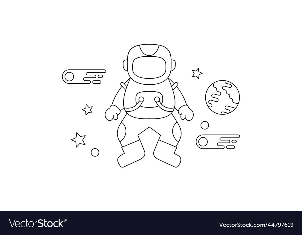 Cute astronaut on space coloring book Royalty Free Vector