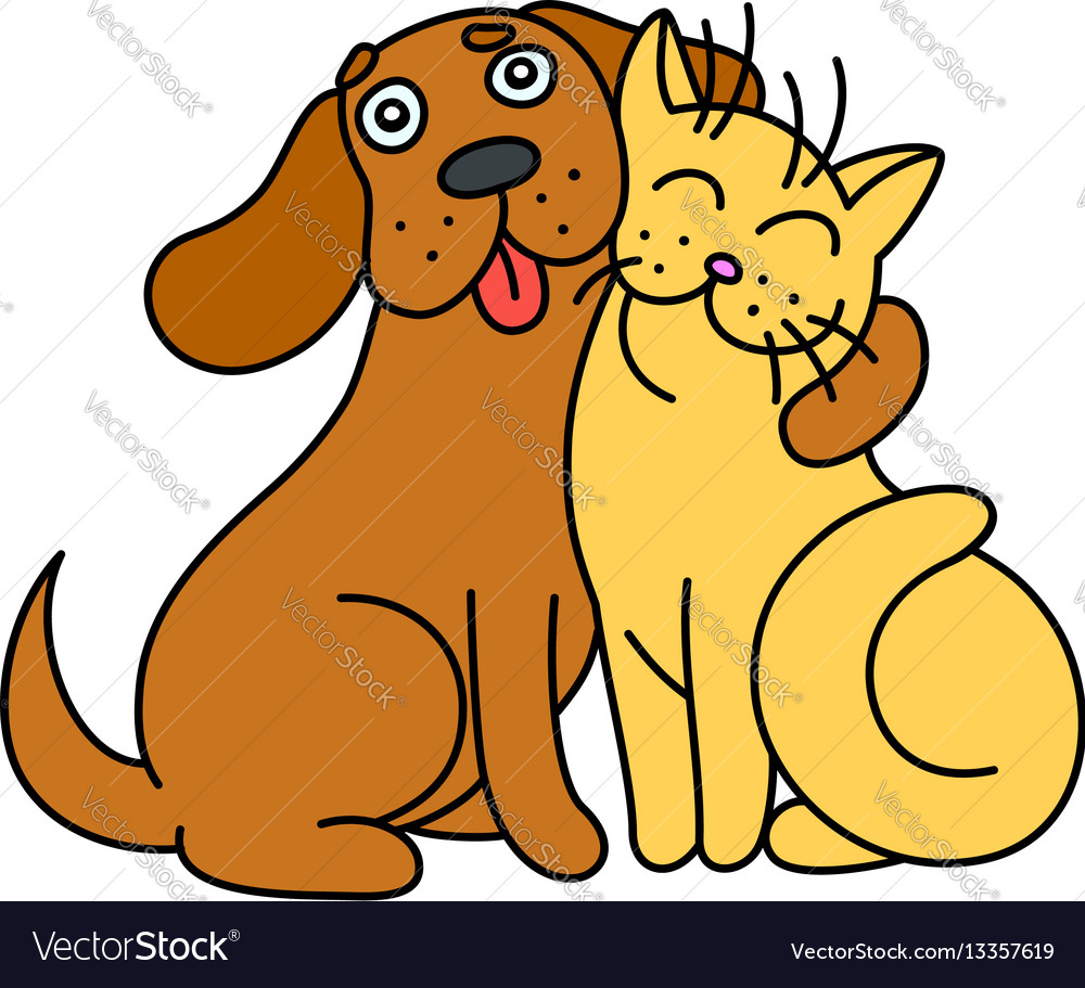 Cute dog hugs cat Royalty Free Vector Image - VectorStock