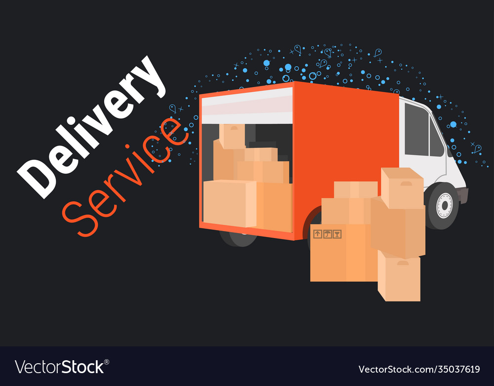 Lorry truck delivering cardboard boxes black Vector Image