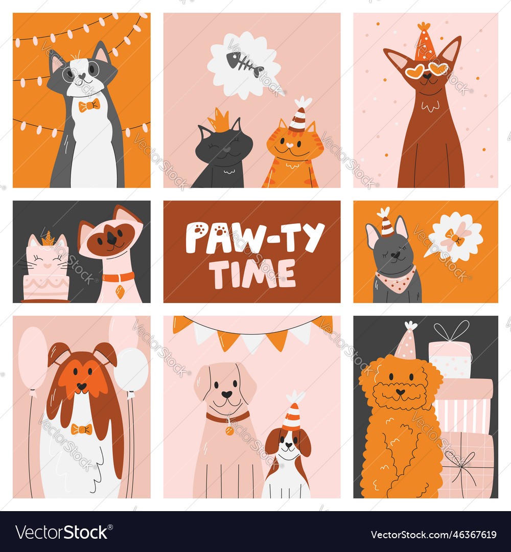 Pet party poster template with cats and dogs vector image Pet party poster template with cats and dogs
