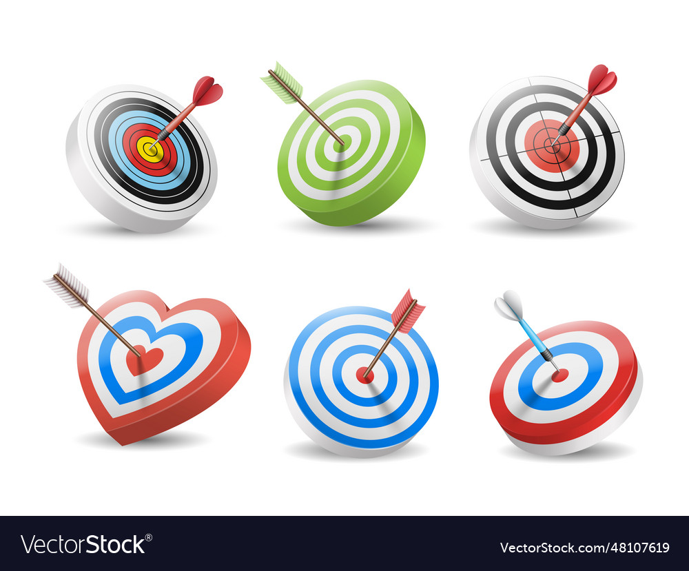 Set of targets and arrows in bullseye isolated