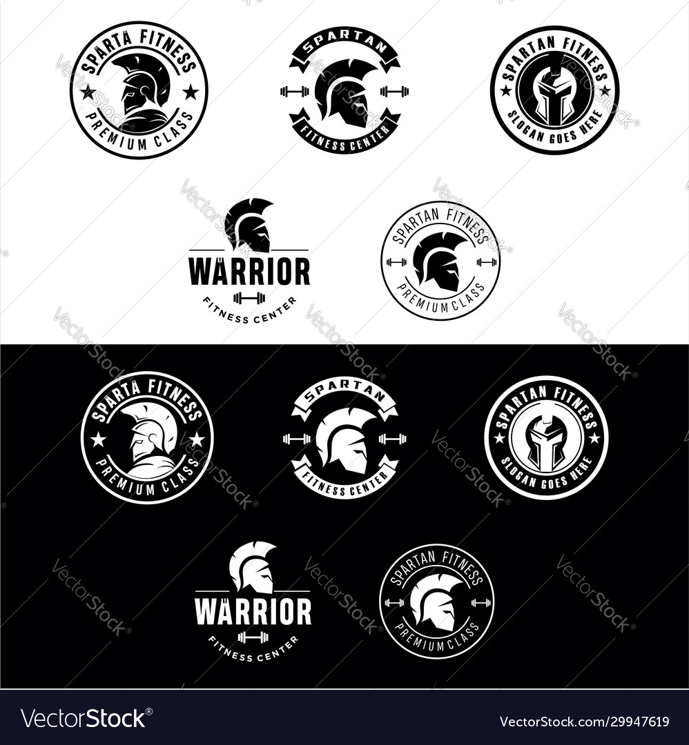 Set spartan fitness and gym logo silhouette