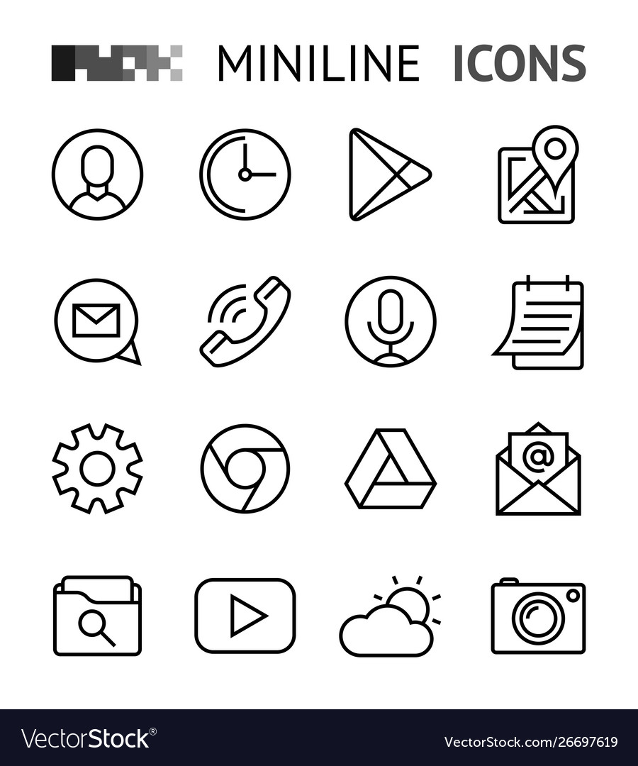 Smart phone launcher black thin flat line icons