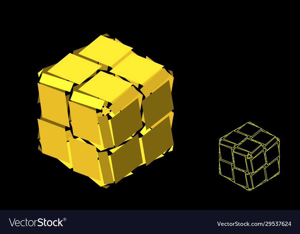 Abstract polygonal broken cube 3d isometric