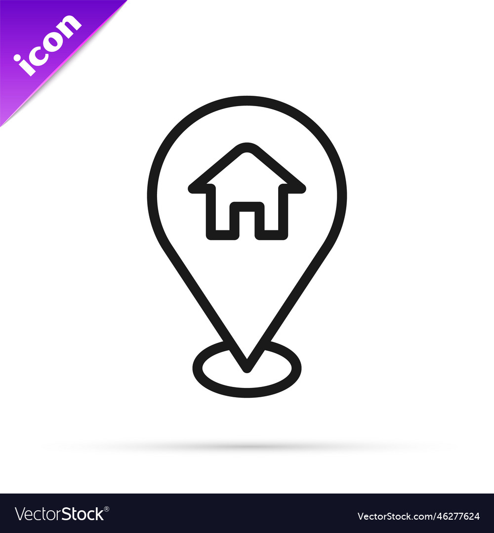 Black line map pointer with house icon isolated vector image Black line map pointer with house icon isolated