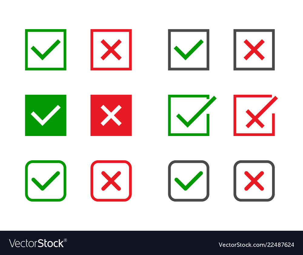 Check marks set green tick and red cross vector image Check marks set green tick and red cross