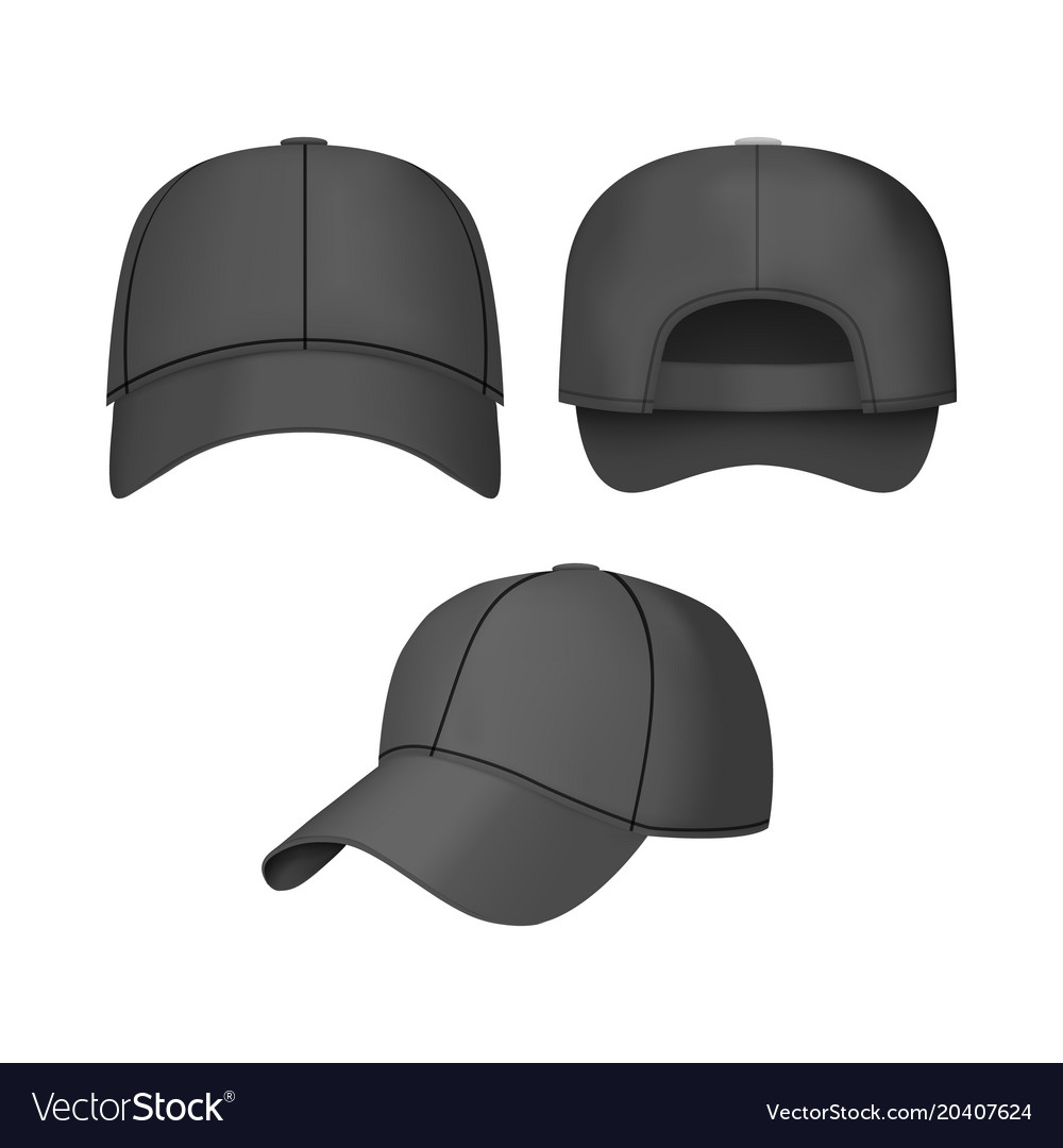 Download Realistic 3d black baseball cap set Royalty Free Vector