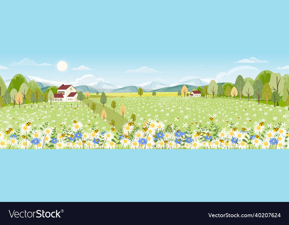 Seamless pattern spring field with fluffy cloud vector image Seamless pattern spring field with fluffy cloud