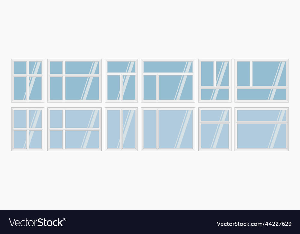 Apartment white window frames set isolated flat Vector Image Apartment white window frames set isolated flat