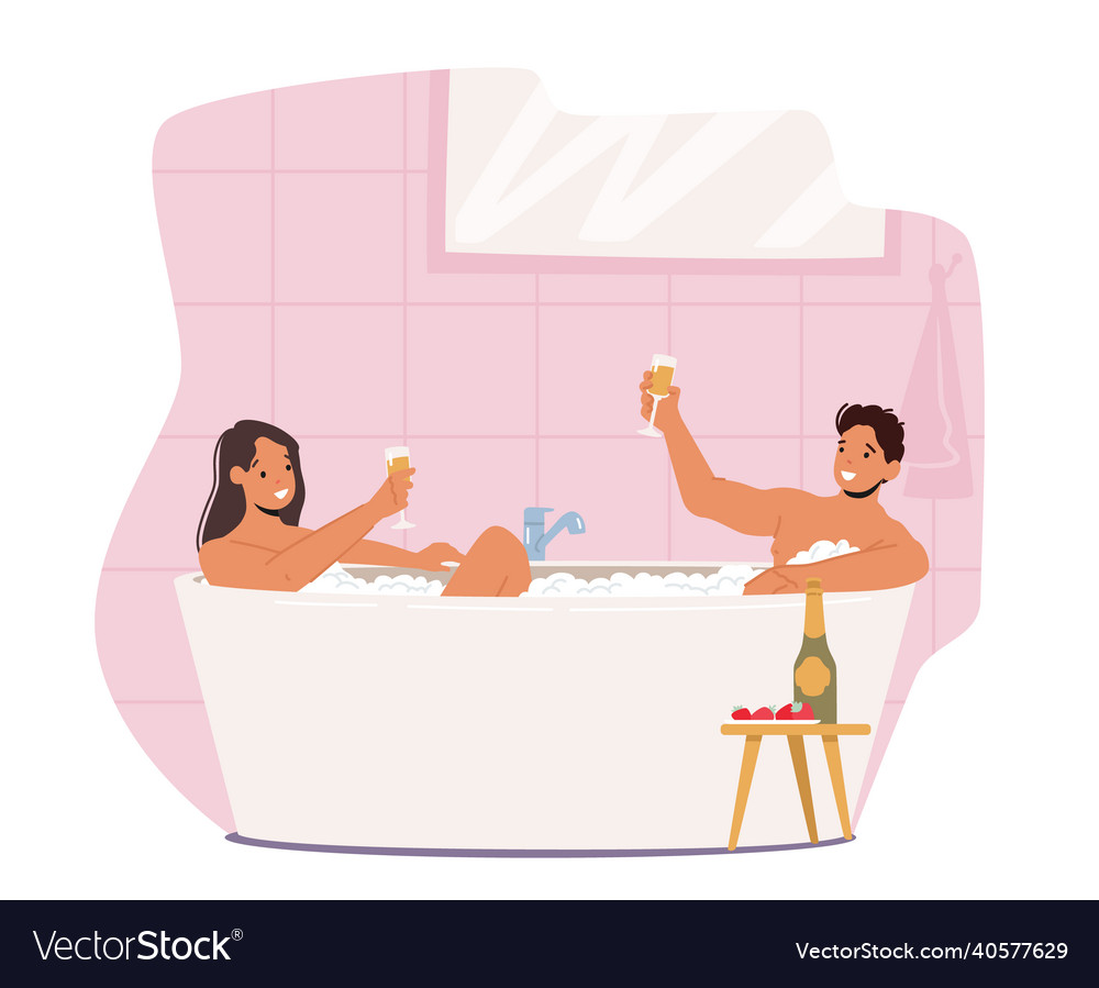 Couple date in bathtub relaxation body care vector image Couple date in bathtub relaxation body care