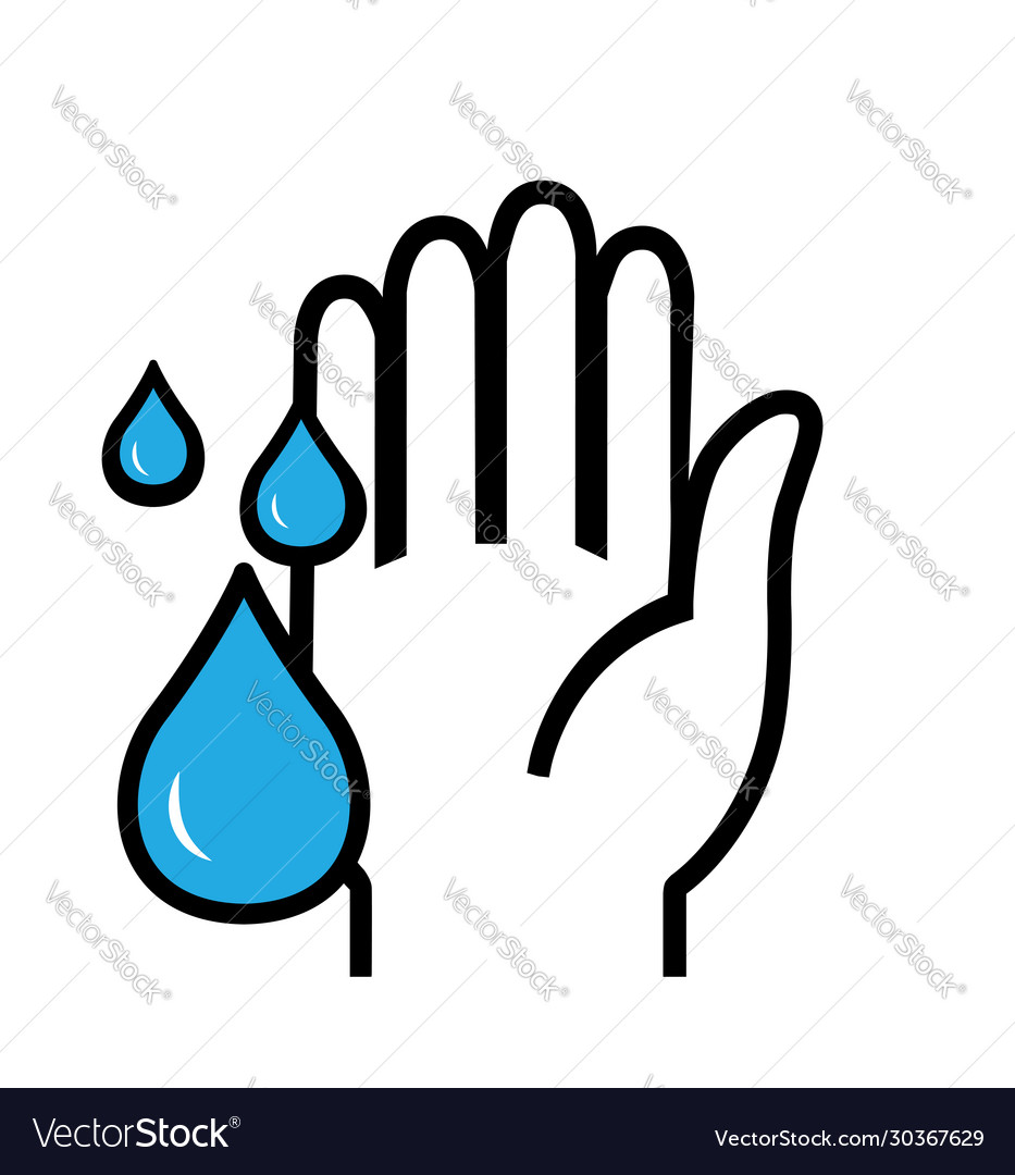 Hand and water drop line icon isolated