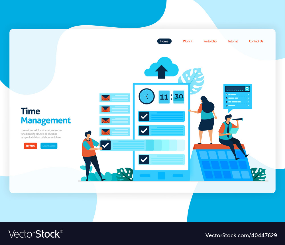 Landing page of time management and scheduling vector image Landing page of time management and scheduling