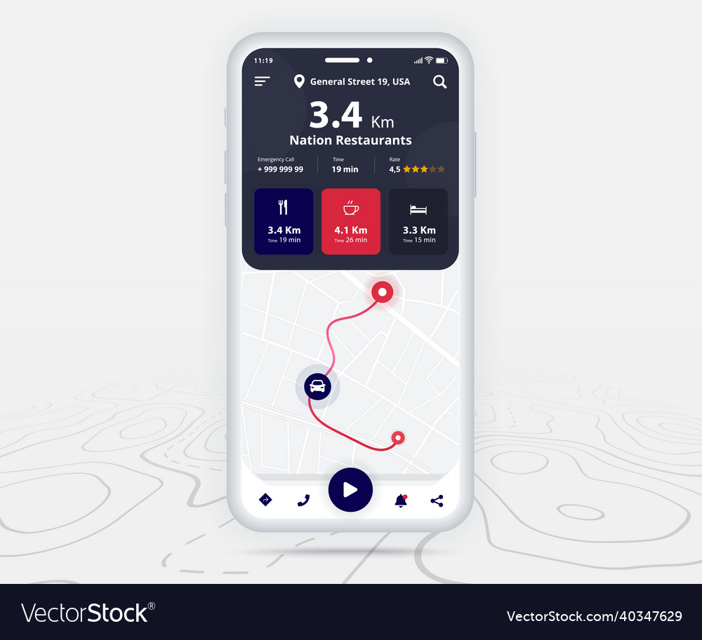 Landkarte gps Navigation ux ui concept smartphone vector image Landkarte gps Navigation ux ui concept smartphone
