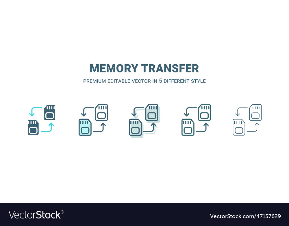 Memory transfer icon in 5 different style outline vector image Memory transfer icon in 5 different style outline