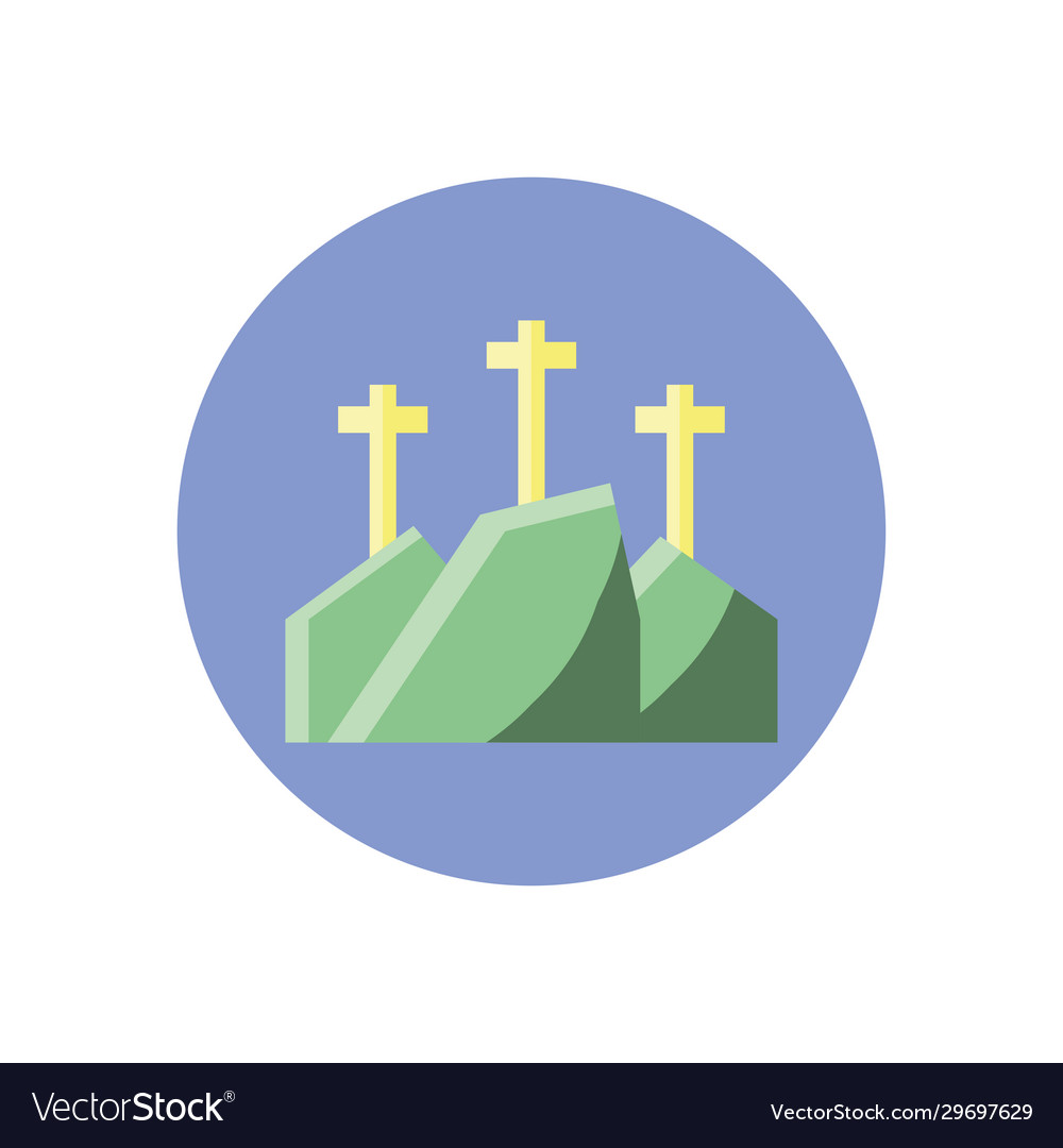 Mountain with three crosses block style icon