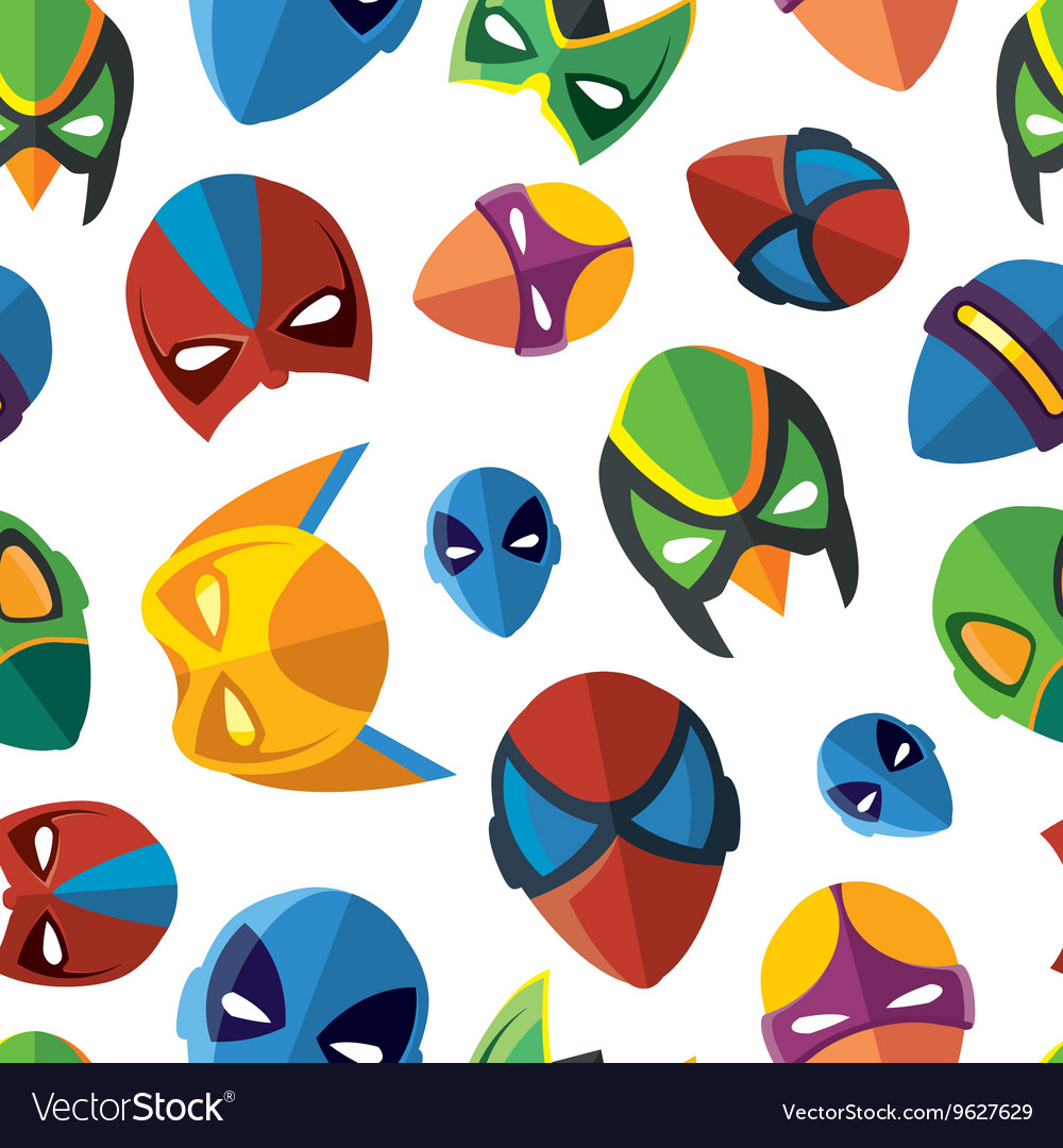 Seamless pattern of super hero masks in flat style