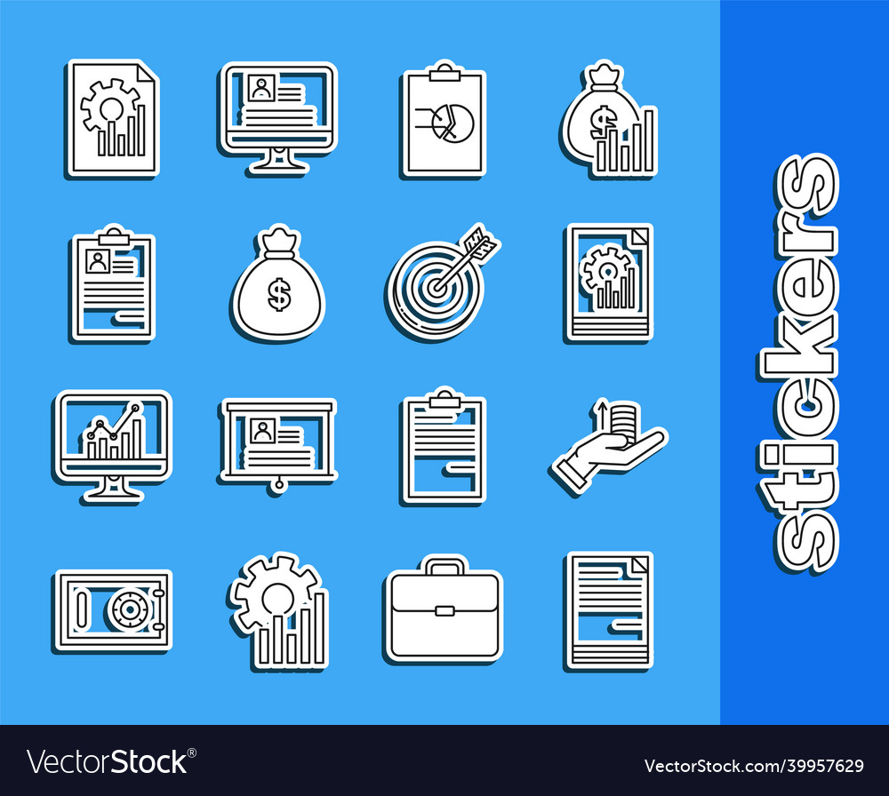 Set line document money on hand with graph chart vector image Set line document money on hand with graph chart