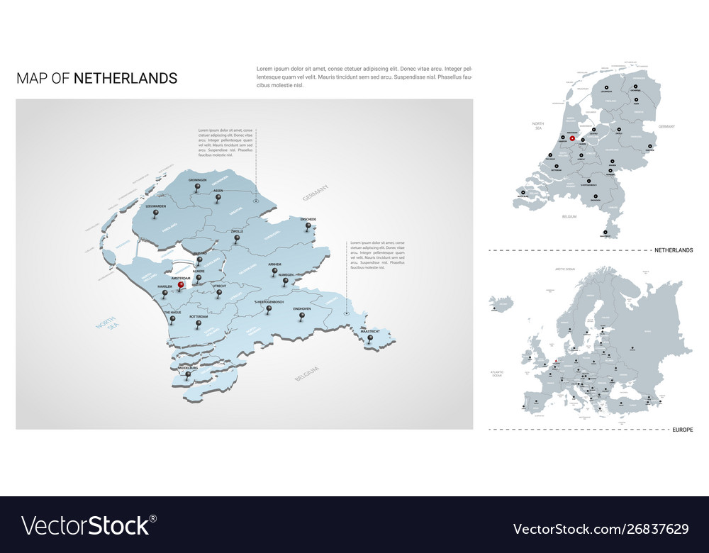 Set netherlands country isometric 3d map