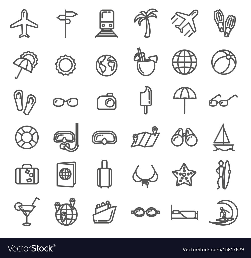 Summer vacation outline icons set Royalty Free Vector Image