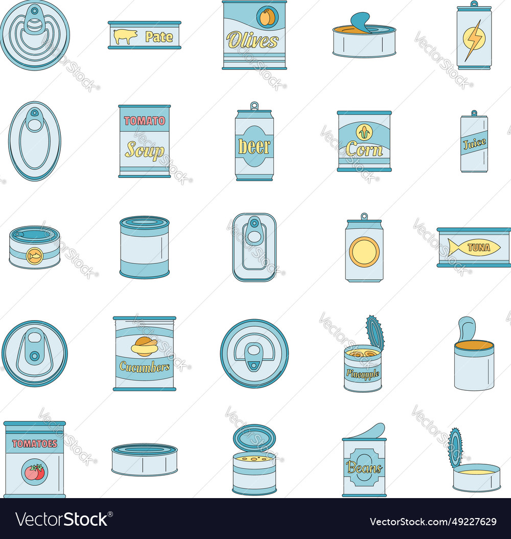 Tin can food package jar icons set color Vector Image