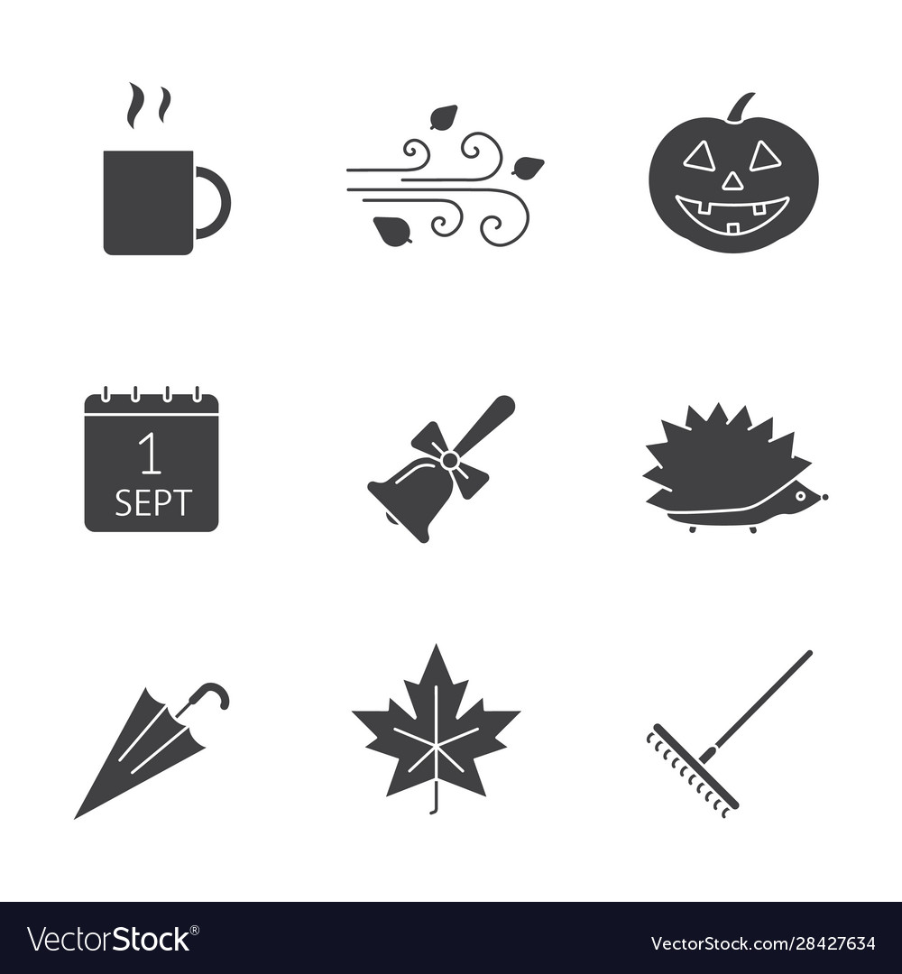 Autumn season glyph icons set vector image Autumn season glyph icons set