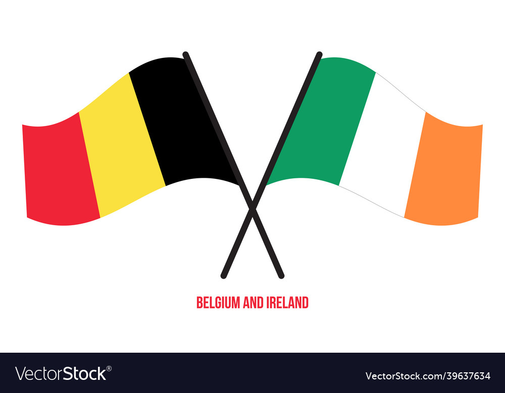 Belgium and ireland flags crossed waving flat vector image Belgium and ireland flags crossed waving flat