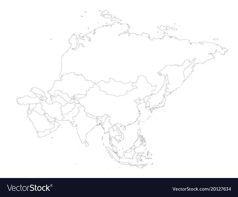 Blind Map Of Asia Blank Political Outline Map Of Asia Continent Vector Image