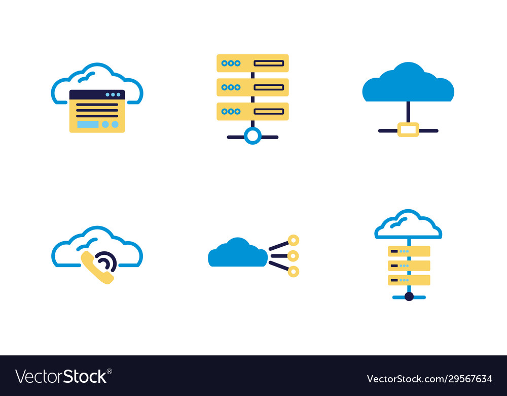 Bundle cloud computing lineal colors style vector image Bundle cloud computing lineal colors style
