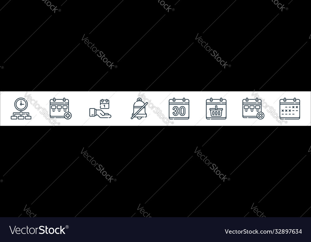 Calendar and date line icons linear set quality vector image Calendar and date line icons linear set quality